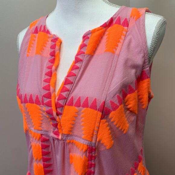 NEMA Resort Wear  Embroidered Tiered Short Dress Neon Print Sleeveless S - Picture 2 of 15